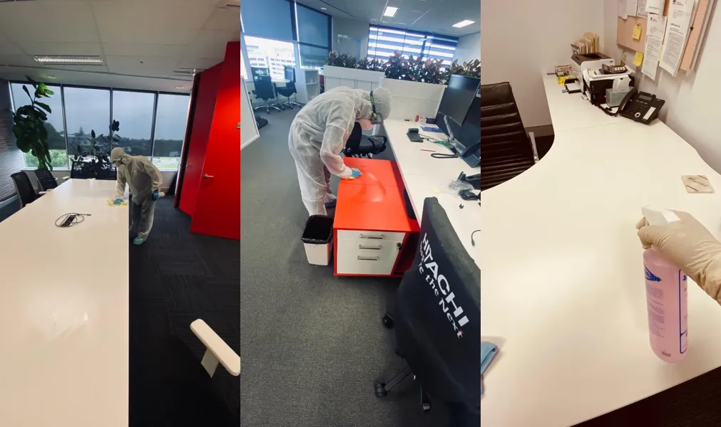 office cleaning team rhythmic office clean Sydney team doing sanitisation